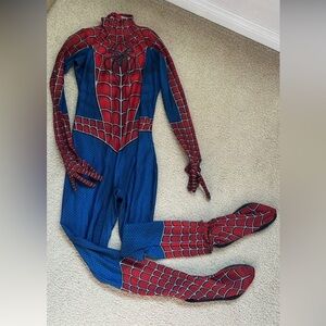 Halloween Spider-Man costume outfit pullon overall zipper shoes gloves sz 12-14